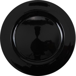 1x Ronde kaarsenborden/onderborden zwart glimmend 33 cm - Kaarsenplateaus