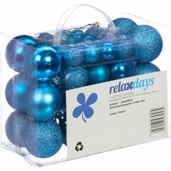 Relaxdays kerstballen - 50x st - kobalt blauw - 3, 4 en 6 cm - kunststof - Kerstbal