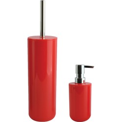 MSV Toiletborstel in houder 38 cm/zeeppompje set Moods - kunststof - rood - Badkameraccessoireset