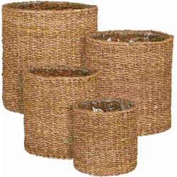 Mica Decorations Mand Dave - 36x36x36 cm - Zeegras - Licht Bruin - Set van 4