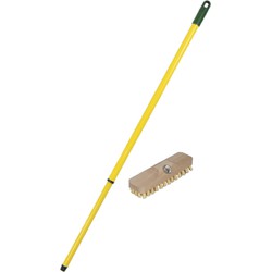 Houten luiwagen schrobborstel/schrobber inclusief metalen telescoopsteel geel 130 cm - Schrobborstels