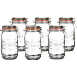 Urban Living Weckpot/inmaakpot - 6x - 1.5L - glas - met beugelsluiting - D14 x H22 cm - Weckpotten