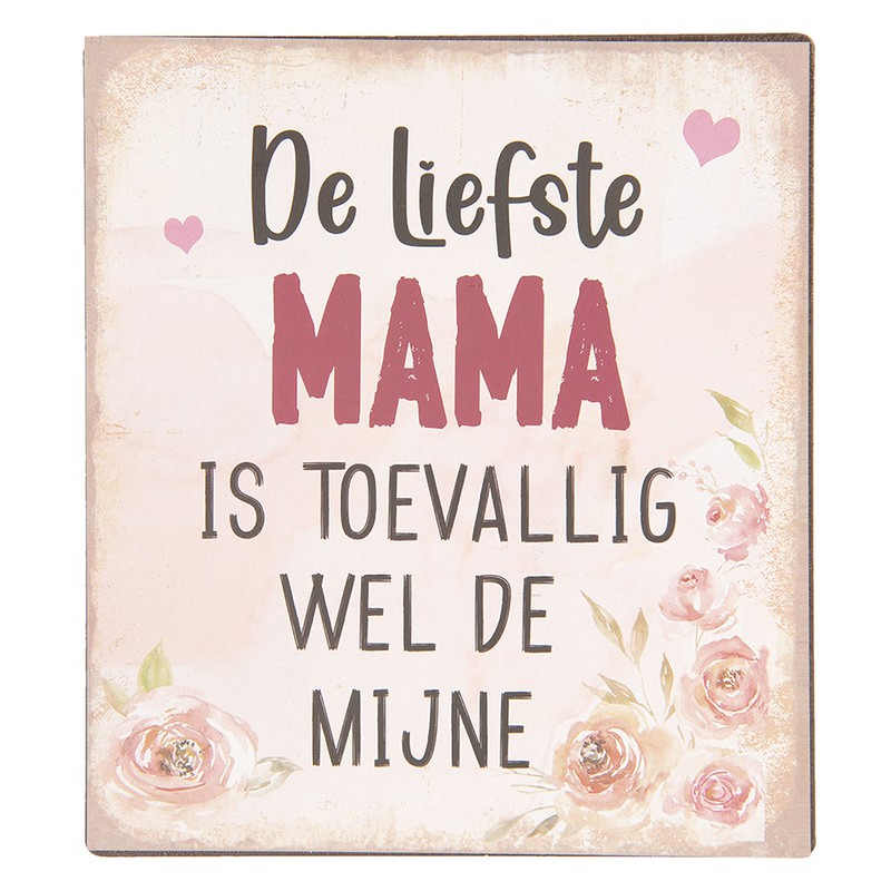 Clayre & Eef Tekstbord  13x15 cm Beige Metaal Rechthoek Liefste Mama Wandbord - 