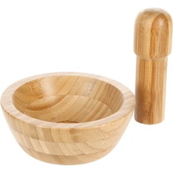 Decopatent® Vijzel met stamper van Bamboe Hout Ø13 cm - Fijnstampen en vermalen van Kruiden - Vijzel en stamper - Afm 13x13x5.5 Cm