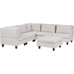 UNSTAD - 5-zitsbank met ottomaan - Lichtbeige - Rechts -  Polyester
