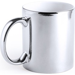 Koffiebeker/theemok - Metallic zilver - keramisch - 350 ml - Servies - Bekers