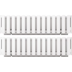 Plantenbak/bloembak Fence look - 2x - kunststof - parel wit - 58 x 18 x 16 cm - Plantenpotten
