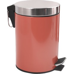 MSV Prullenbak/pedaalemmer - metaal - terracotta - 3 liter - 17 x 25 cm - Badkamer/toilet - Pedaalemmers