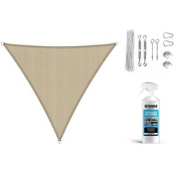 Compleet pakket: Shadow Comfort 90 graden driehoek 4x4x5,7m Neutral Sand met RVS Bevestigingsset en buitendoek reiniger