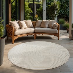 Berlin Outdoor - Japandi - Rond - Creme - Vloerkleed Binnen en Buiten - Laagpolig Tapijt Tuin- 200 CM ROND