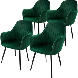 Set van 2 eetkamerstoelen met rugleuning & armleuning 2x groen met fluwelen bekleding en metalen poten ML design