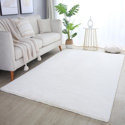 Pouffy Fluffy  - Hoogpolig Vloerkleed - Uni Kleur -Creme - Woonkamer Tapijt - Katoenen Rug- 200x290 CM