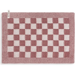Knit Factory Gebreide Placemat - Onderlegger Block - Ecru/Stone Red - 50x30 cm