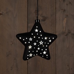 Star Glass Black With Stars 19Cm / Led Warm White 2Xaaa