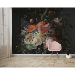 Stilleven met bloemen op donkere achtergrond - behang - 100 x 100 Maatwerk