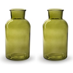 2x Stuks Bloemenvazen - groen/transparant glas - H20 x D10 cm - Vazen