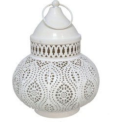 Tuin deco lantaarn - Marokkaanse sfeer stijl - wit/goud - D15 x H19 cm - metaal - buitenverlichting - buitenverlichting - Lantaarns