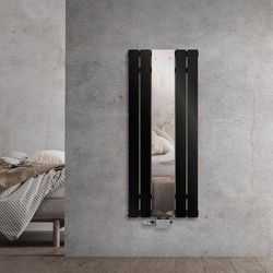 Badkamerradiator middenaansluiting met spiegel 450x1200 mm zwart incl. universele aansluitset met thermostaat LuxeBath