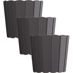 Prosperplast Bloempot/plantenpot - 3x - antraciet - kunststof - D24 cm - Plantenpotten
