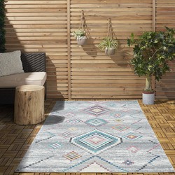 Sena Vintage Grijs / Multi vloerkleed - Indoor En Outdoor - Geruit