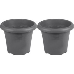 Set van 8x stuks rond grijs plantenbakje/bloemenbakje/bloempotje Flori 14 cm kunststof/plastic - Plantenpotten