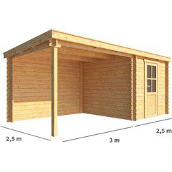 Blokhut met overkapping Els 550 cm bij 250 cm diep Lessenaarsdak