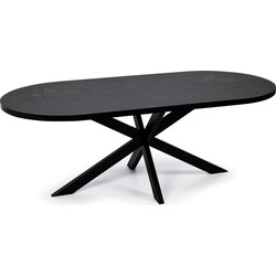 Stalux Plat ovale eettafel 'Noud' 210 x 100, kleur zwart / zwart marmer