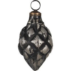 Clayre & Eef Kerstbal Ø 6x11 cm Zwart Grijs Glas Kerstboomversiering