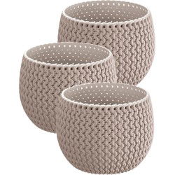Set van 3x stuks plantenpotten/bloempotten kunststof dia 14.5 cm en hoogte 11 cm beige/taupe - Plantenpotten
