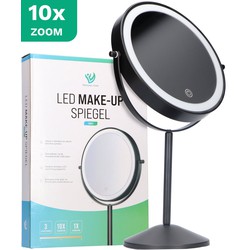 Mirlux Make Up Spiegel met LED Verlichting - 10x Vergroting - Scheerspiegel - 3 Lichtstanden - Oplaadbaar - Zwart