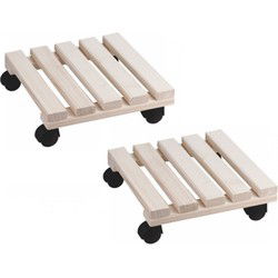 Planten trolley - 2x - vurenhout - 30 x 30 cm - tot 30 kg - multiroller - Planten onderzetter