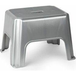 Plasticforte Keukenkrukje/opstapje - 40 x 30 x 28 cm - zilver - Huishoudkrukjes