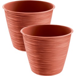 4x stuks stijlvolle kunststof plantenpot/bloempot dia 15 cm/hoogte 12.5 cm Paintstripe stone rood - Plantenpotten