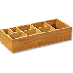 Kesper Bestekbak/keuken spullen/kruiden organizer - 6-vakken - bamboe hout - 36 x 15 x 7 cm - Bestekbakken