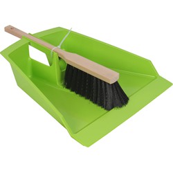 Extra groot stoffer en blik limegroen 43 cm voor tuinafval/bladeren - Stoffer en blik