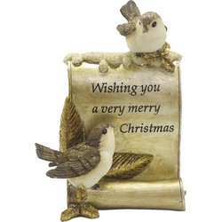 Clayre & Eef Beeld Vogel 15 cm Goudkleurig Bruin Polyresin Merry Christmas Woonaccessoires
