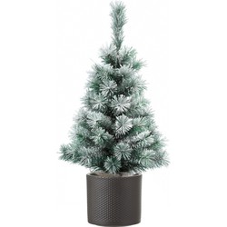 Volle besneeuwde kunst kerstboom 75 cm inclusief donkergrijze pot - Kunstkerstboom