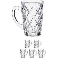 Vivalto luxe koffieglazen - 6x stuks - 170 ml met oor - Type Diamant - Transparant - Koffie- en theeglazen