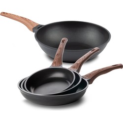 Rosmarino Black Line Koekenpannenset 20/24/28cm + wokpan 30cm