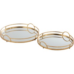 J-line - Set Van 2 Plateau Rond Spiegel Ijzer Goud - 46x46x5.5cm