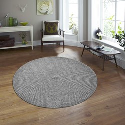 Corda Binnen & Buiten Vloerkleed Effen Gevlochten Rond Tuin Balkon Laagpolig Grijs- 120 CM ROND