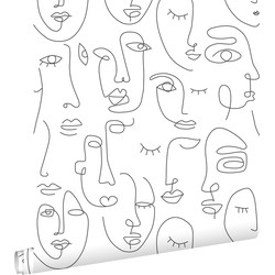 ESTAhome behang line art gezichten zwart wit - 0,53 x 10,05 m - 139145