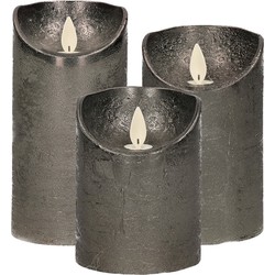 Set van 3x stuks Antraciet grijze Led kaarsen met bewegende vlam - LED kaarsen