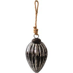 Clayre & Eef Kerstbal  Ø 7 cm Zwart Zilverkleurig Glas Kerstdecoratie