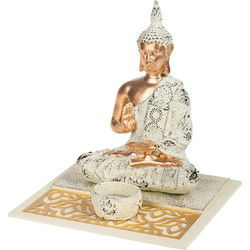 Concorde Boeddha beeld - met kaarshouder - polystone - 19 x 21 cm - Beeldjes