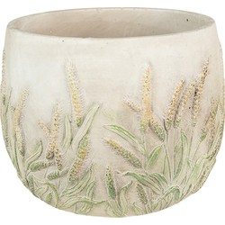 Clayre & Eef Bloempot  Ø 14x11 cm Beige Groen Steen Korenhalmen Bloempot binnen