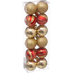 Atmosphera Kerstballen - 12st - kunststof - goud-rood - 4cm - Kerstbal