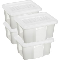 Sunware 4x opslagbox kunststof 24 liter transparant 42 x 33 x 22 cm met deksel - Opbergbox