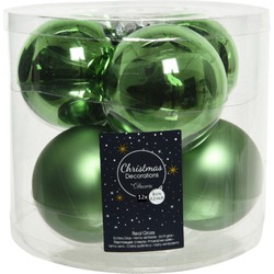 12x stuks glazen kerstballen groen 8 cm mat/glans - Kerstbal