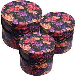 Clayre & Eef Opbergdoos Set van 3 Ø 23x20 / Ø 20x17 / Ø 17x14 cm Oranje Karton Rond Bloemen